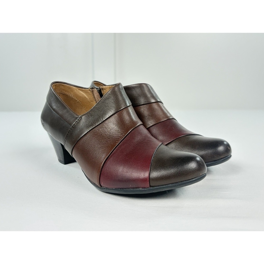 Taos Triumph Women Color Block Leather Ankle Booties Brown Burgundy 7.5